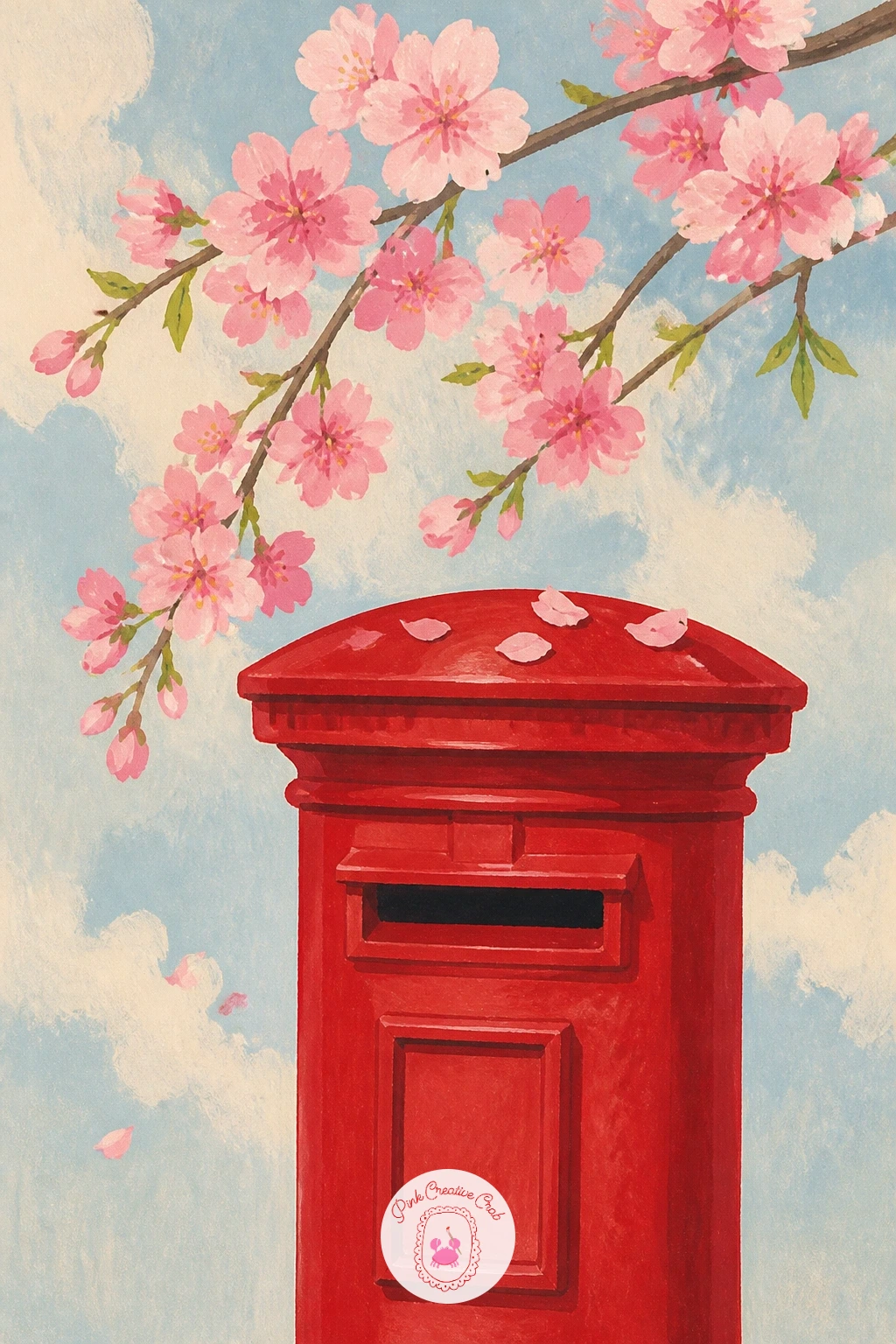 Red Postbox With a Hanging Branch — Keep this one simple and graphic, since a single object scene relies on clean shapes rather than detail. Cherry blossom