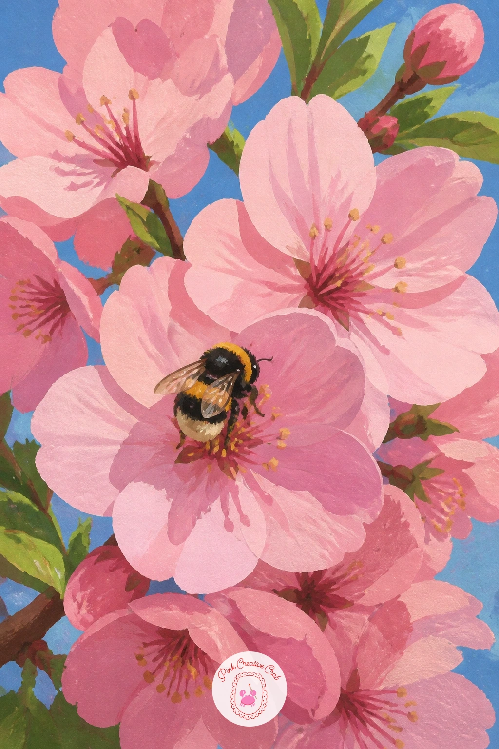 Blossom Cluster With a Bumblebee — Zoom all the way in for this one, since a close-up cluster needs confident, larger shapes rather than tiny fussy detail.