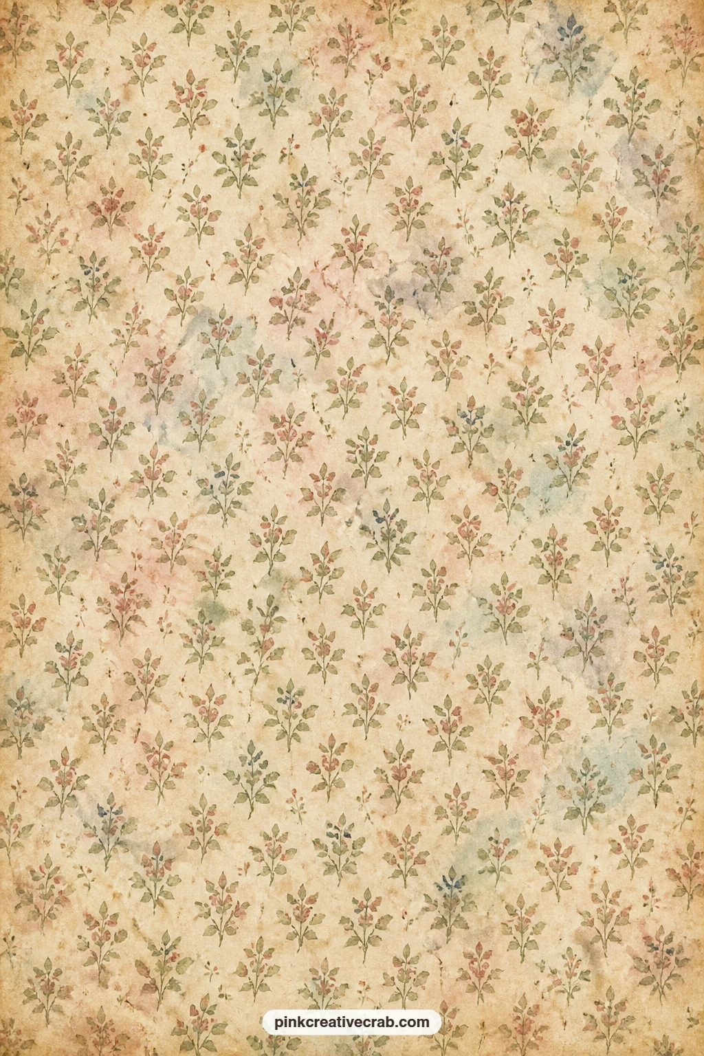 Sprigged Calico Floral Pattern printable page — Small sprigs of calico florals repeat edge to edge in this set's muted palette, a gentle fill for the inside of