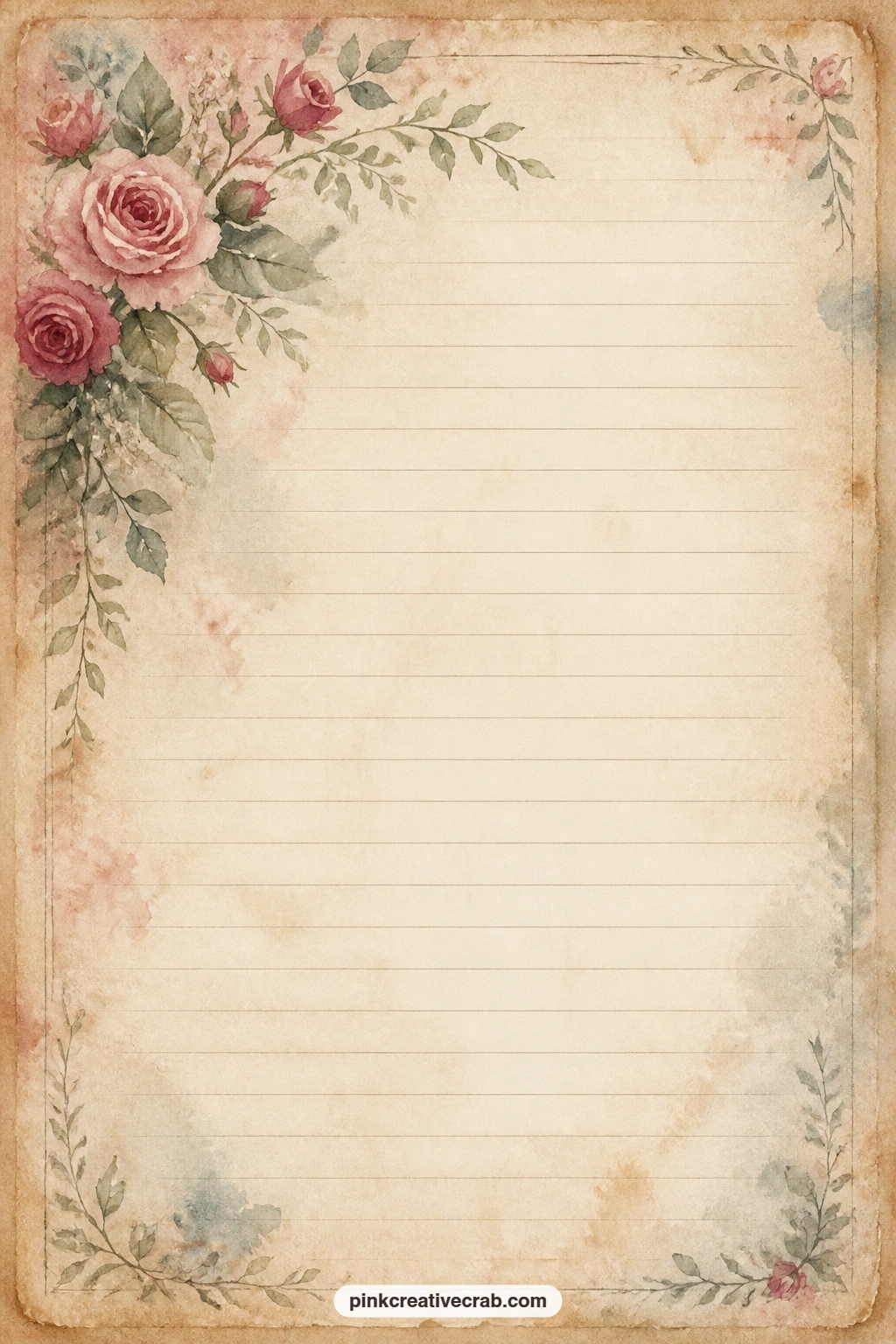 Corner Spray Of Roses Lined Page printable page — Use this page for a letter to someone you love, a short list of gifts to make by hand, or a line copied from