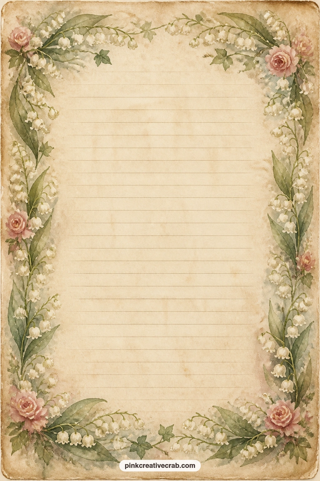 Lily Of The Valley Frame Lined Page printable page — Readers who enjoy this kind of page might also want Pride and Prejudice Junk Journal pages or the gentler