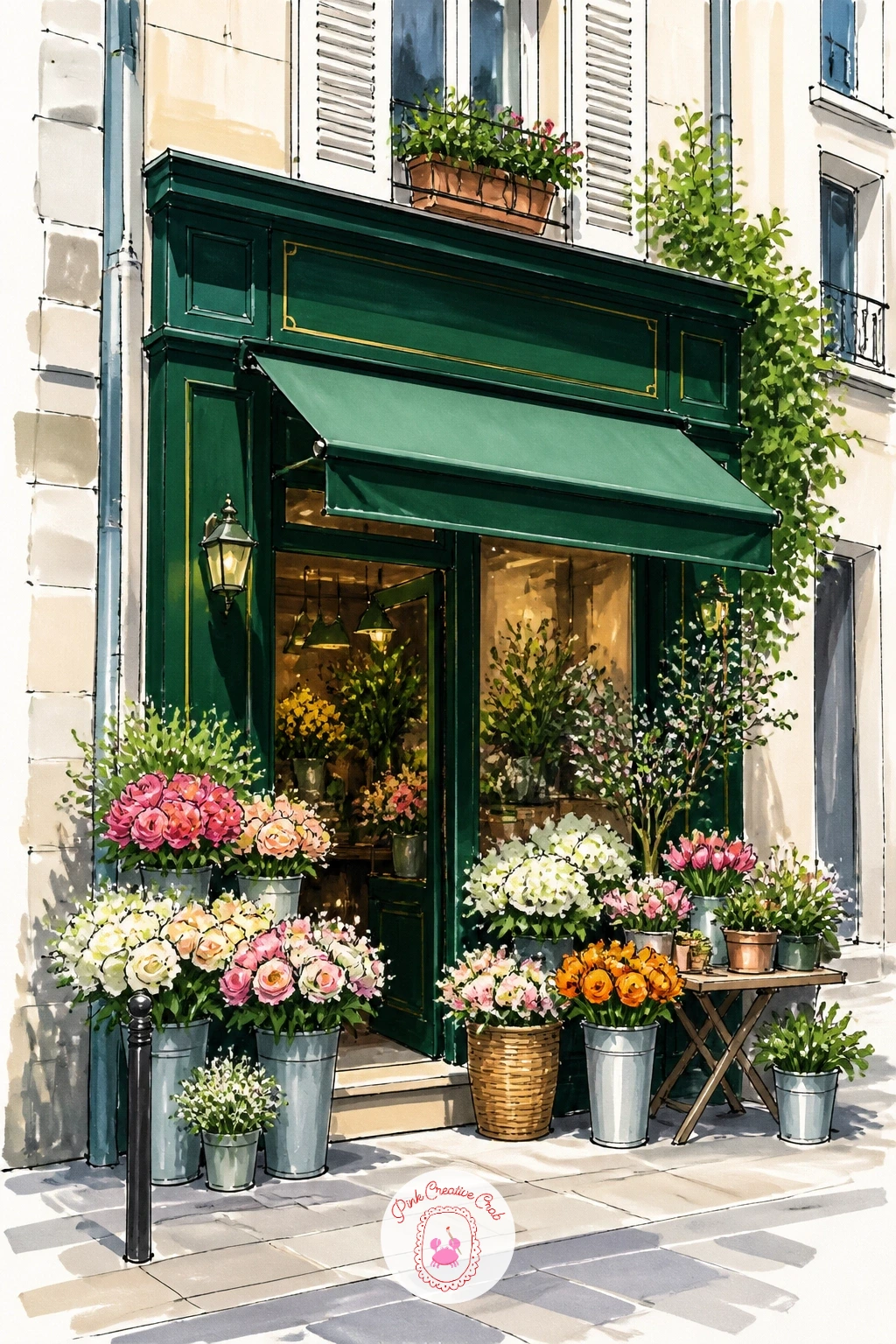 Parisian Flower Shop With a Green Facade — Take the shopfront idea further with a Parisian flower shop, known for its painted green facade, gold lettering and