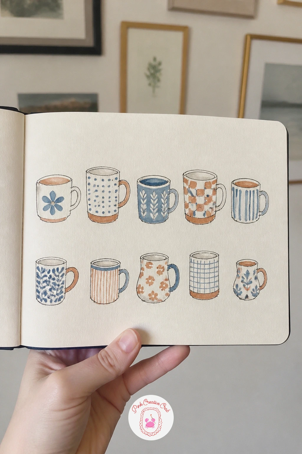 Favorite Mugs — Line up every mug you actually drink from and draw each one the same height on the page, even though they are all different sizes in real life.
