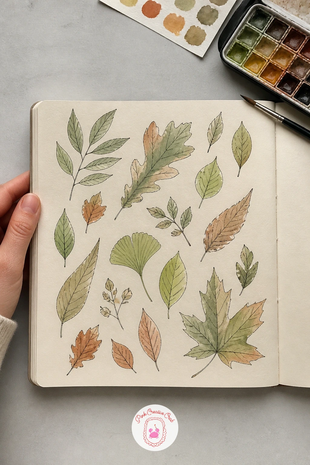 Leaves Picked Up on a Walk — Press a handful of leaves flat under a book for a few minutes before you draw them, since a slightly flattened leaf is far easier