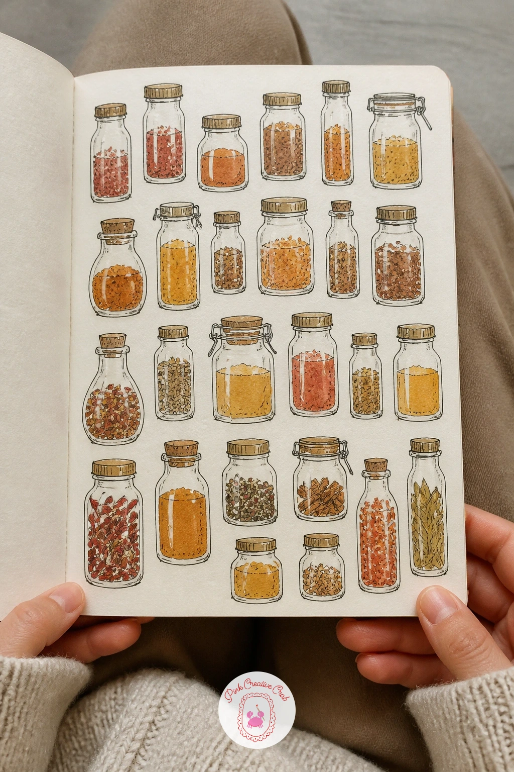 Spice Jars — Spice jars reward a close, quiet look because the real subject is the spice itself: the flecked texture of dried herbs, the fine grains of