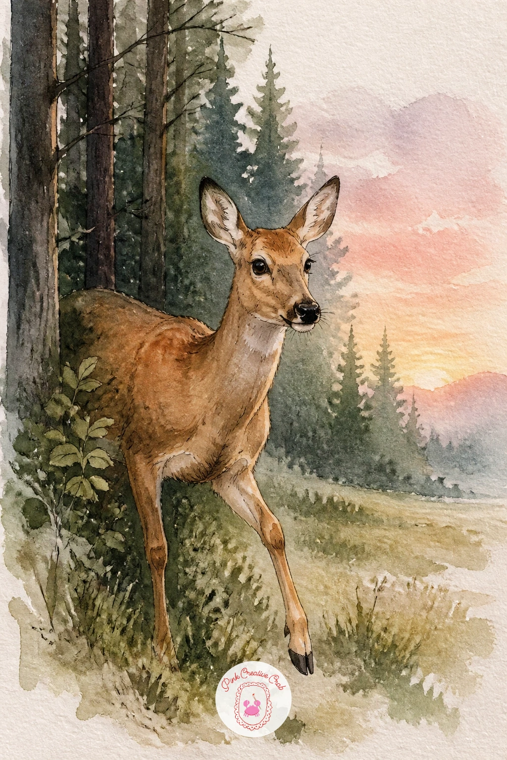 Deer Stepping Out of the Forest at Dawn — This scene works as an easy ten minute sketch or a fuller forty minute painting, depending on how far you want to