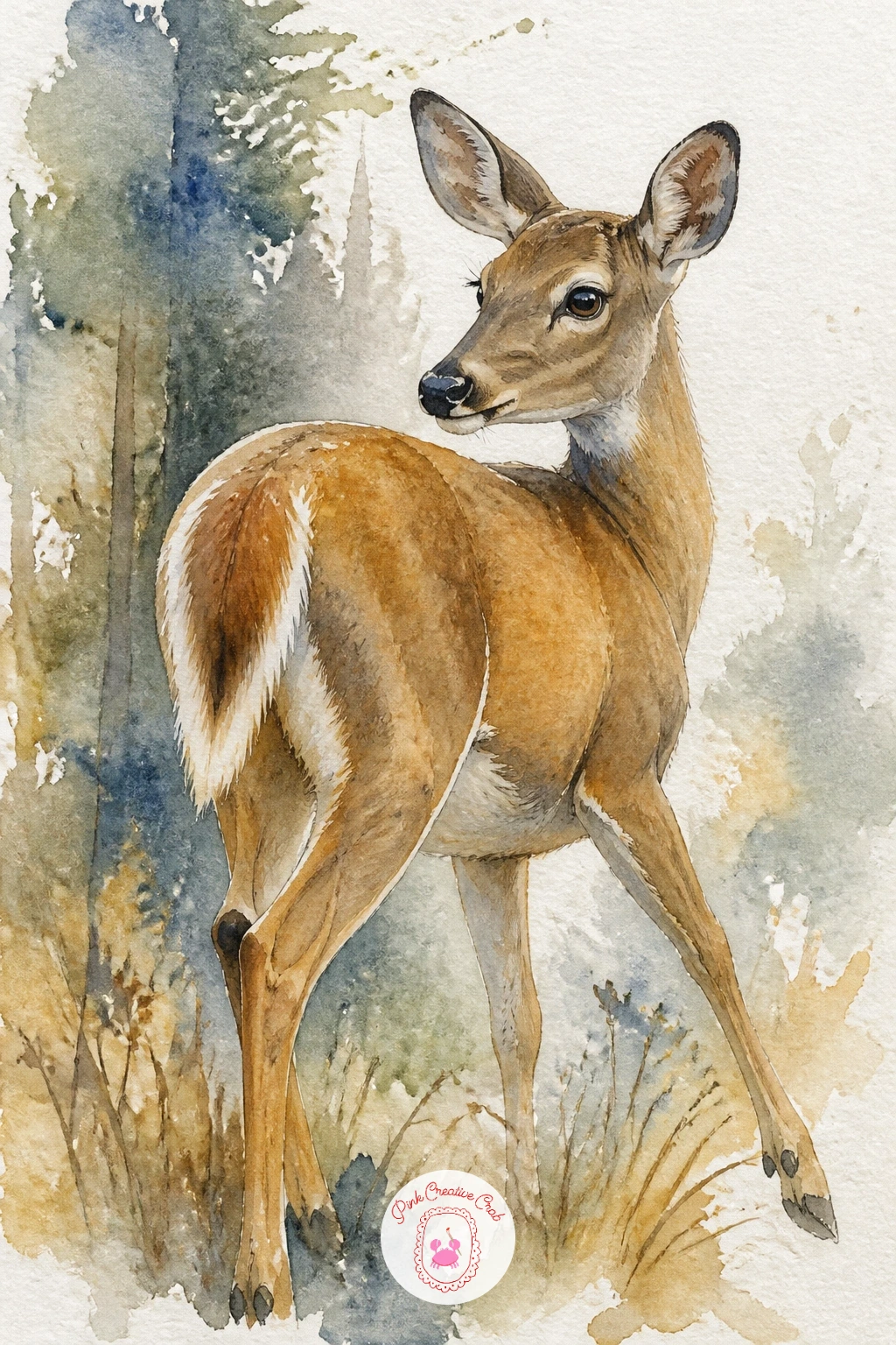Doe Looking Back Over Her Shoulder — Work on the twist of the body for this pose, since a doe looking back is really two directions in one animal: the body
