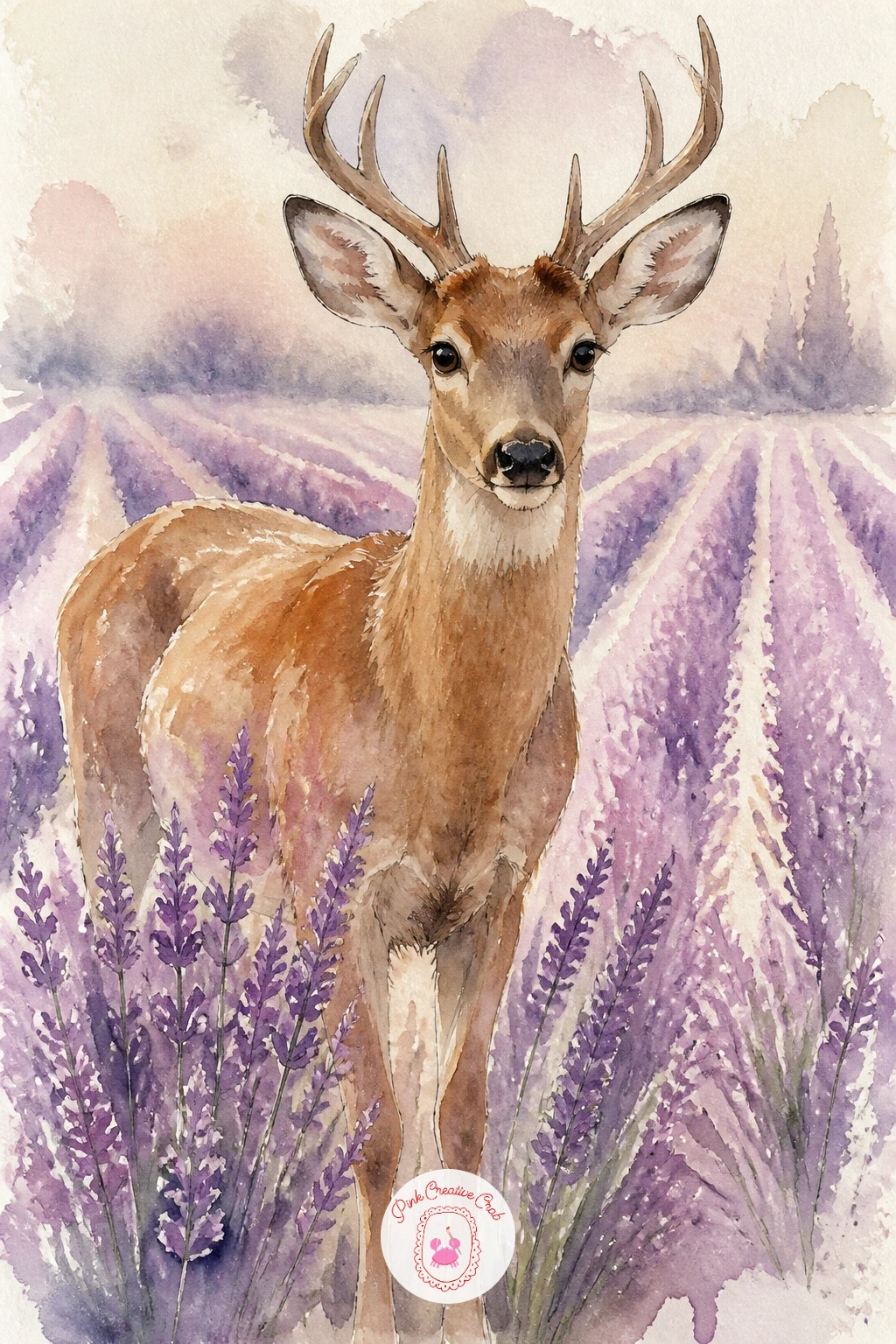 Deer in a Field of Lavender — Let color carry this one more than usual. Deer painting