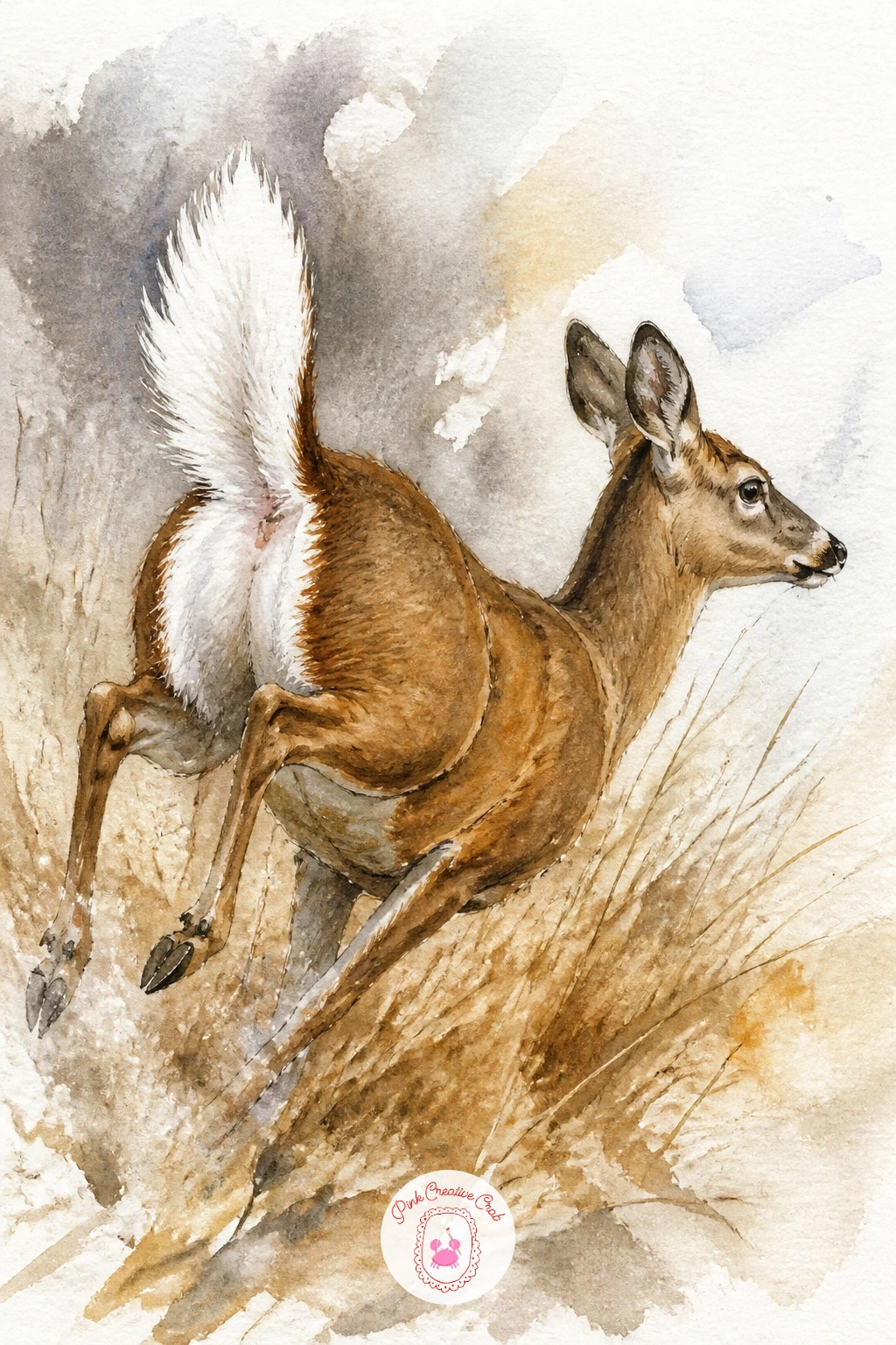 White-Tailed Deer Bounding Away — Build speed and distance into this pose by working from the back rather than the side. Deer painting
