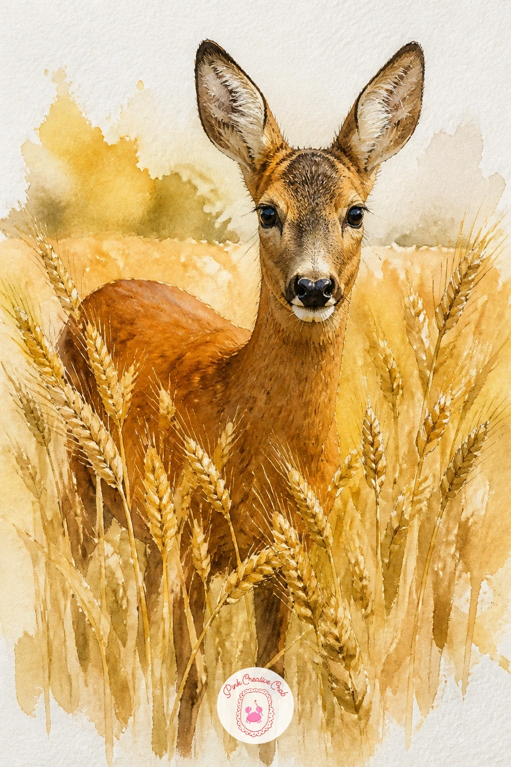 Roe Deer in Golden Wheat — Notice the build of this smaller deer before you start, since a roe deer reads quite differently from a larger stag: shorter legs, a
