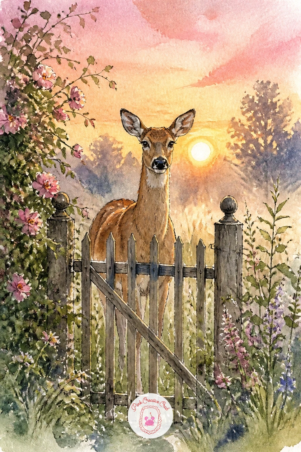 Deer at a Garden Gate at Sunrise — Build this scene around a simple wooden gate as the one man-made element in the whole list, which gives the deer's wildness