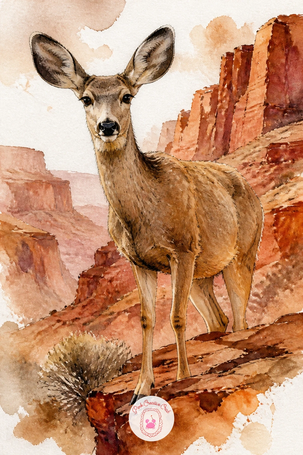 Mule Deer in a Desert Canyon — Notice the ears first on this species, since a mule deer's large rounded ears are its most recognizable feature and should be