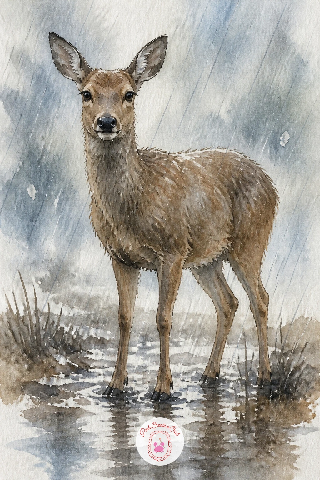 Deer Standing in Soft Spring Rain — Keep the palette fresh and cool for this scene, since spring rain calls for different tones than the warm dawn and sunset