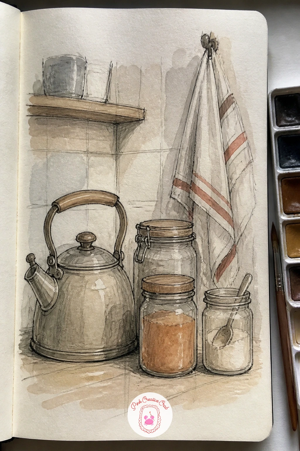Kitchen Corner With Kettle and Jars — Start your observational drawing sketchback habit somewhere you already stand every morning: the kitchen counter with its