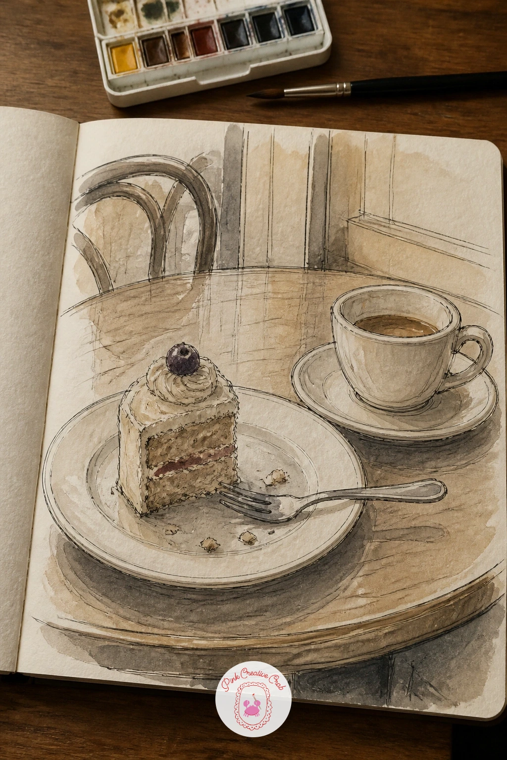 Cafe Table With Half-Eaten Cake — A cafe table gives you a built-in reason to draw fast: the cake will not wait, and neither will the coffee going cold.
