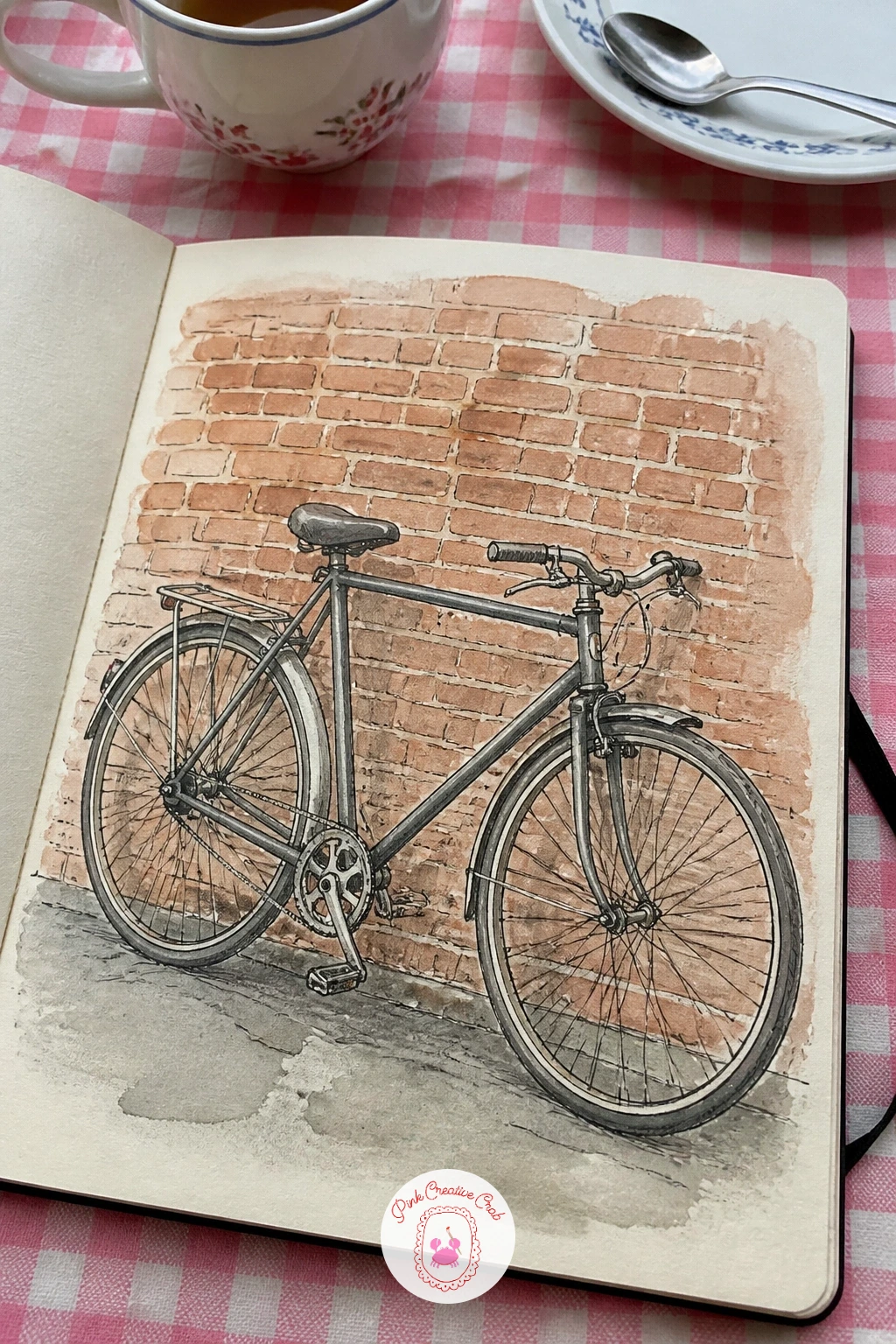 Bicycle Against a Brick Wall — A parked bicycle against brick is a good test of patience because the frame is mostly straight lines and circles that have to