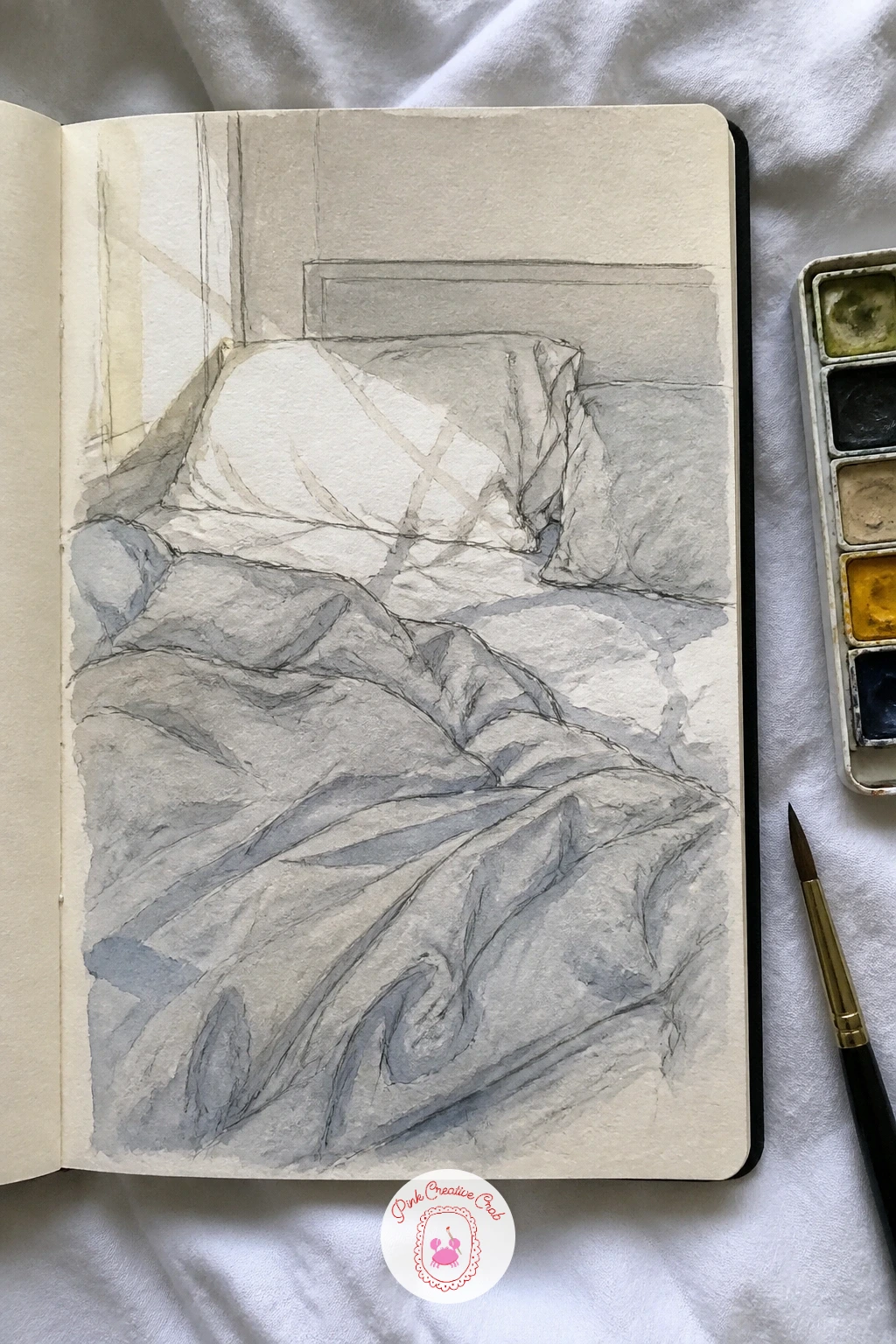 Unmade Bed in Morning Light — An unmade bed is honestly one of the best subjects for practising folds, because the rumpled sheet and pushed-back duvet give you