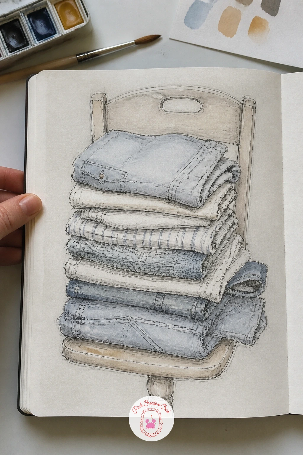 Folded Laundry Stacked on a Chair — A stack of folded laundry on a chair is a quiet, forgiving subject because the shapes are already soft and forgiving of