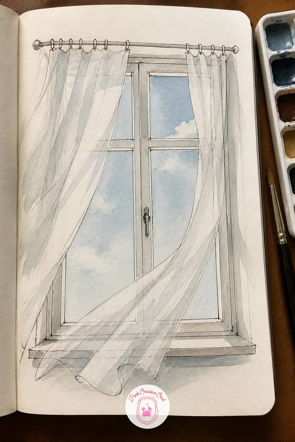 Window With Curtains Blowing — A window with curtains caught mid-movement by a breeze asks you to draw fabric in motion rather than fabric lying still, which