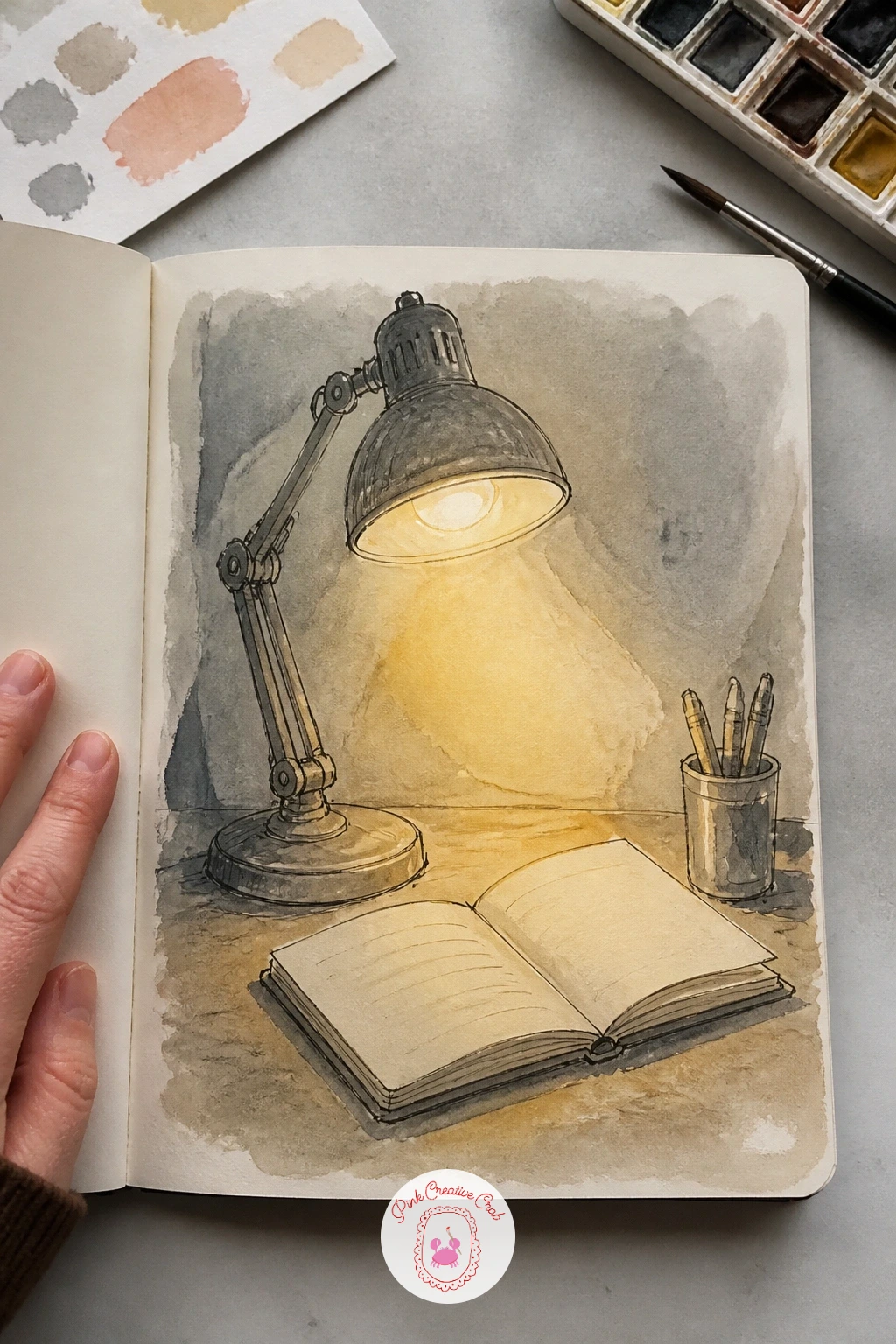 Desk Lamp Shining on an Open Notebook — A desk lamp throwing light onto an open notebook is a great subject for practising a single strong light source, since