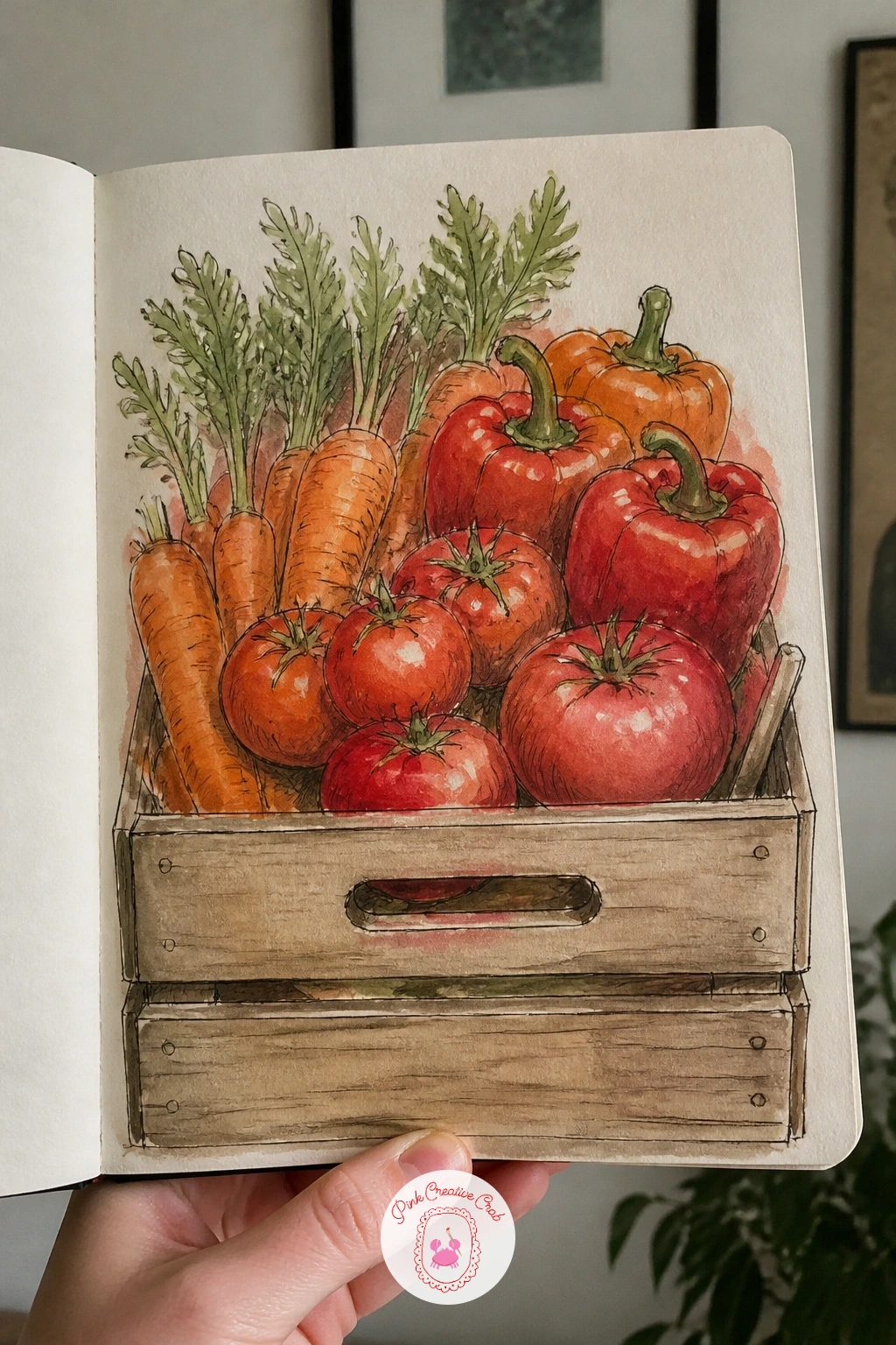 Market Crate of Vegetables — A wooden crate stacked with vegetables at a market stall is a fantastic subject for practising a variety of rounded forms side by