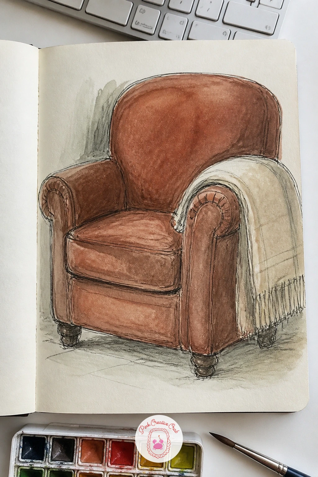 Armchair With a Folded Blanket — An armchair with a blanket folded or draped over one arm is a calm, forgiving subject that is mostly about soft shapes