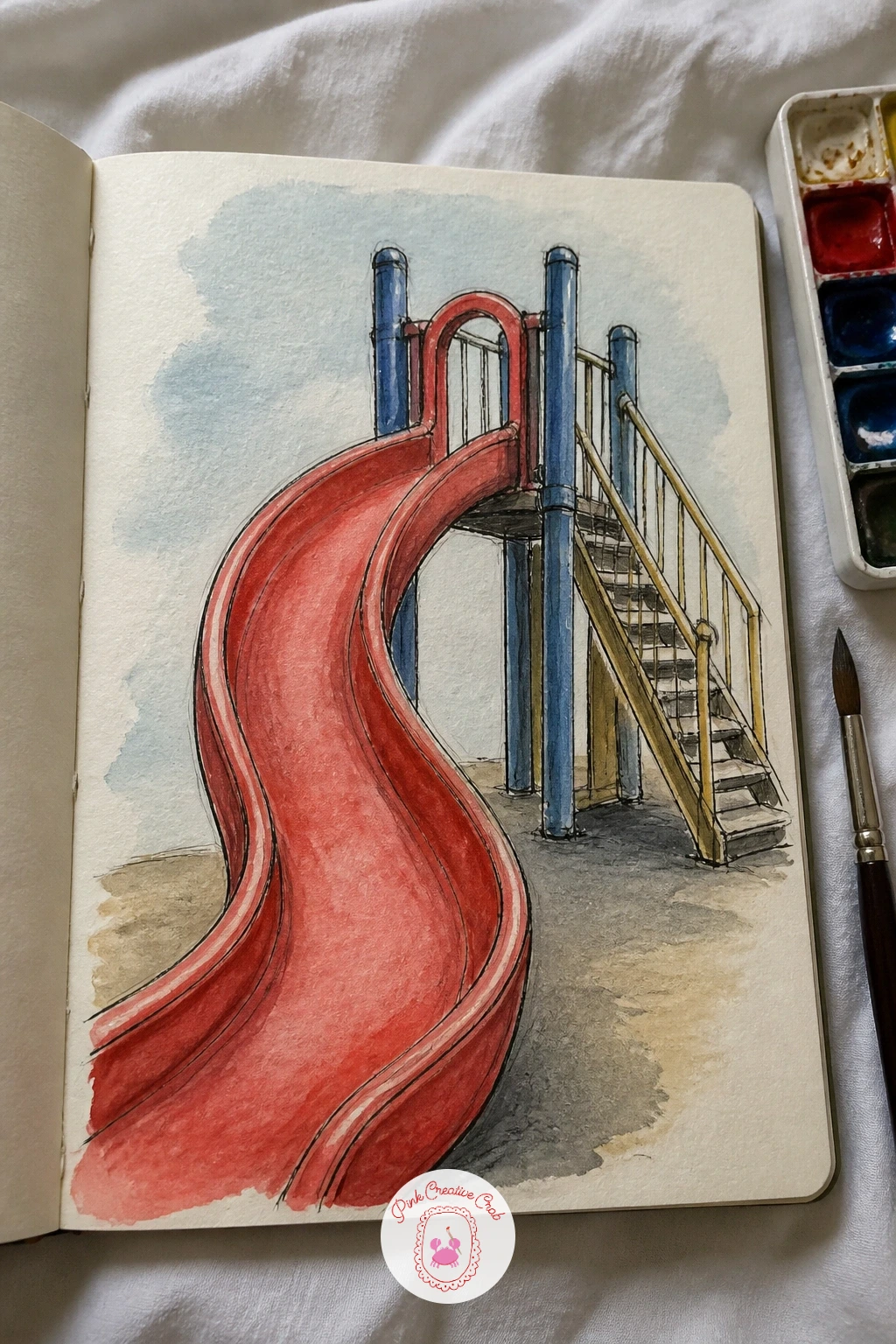 Playground Slide — A playground slide, drawn from a bench nearby, gives you strong simple curves and a bit of a perspective challenge worth taking on.