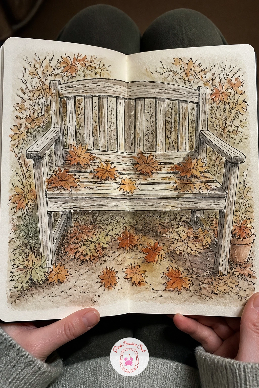 Garden Bench With Fallen Leaves — A garden bench scattered with fallen leaves is a quietly lovely subject that mixes a solid man-made structure with the loose