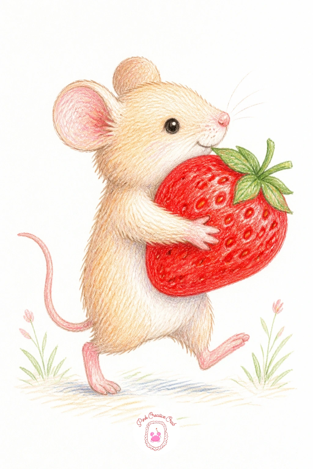 Mouse Carrying a Strawberry Home — Give the next mouse somewhere to go: have it carrying a strawberry home, nearly as big as its own body. Mouse drawing