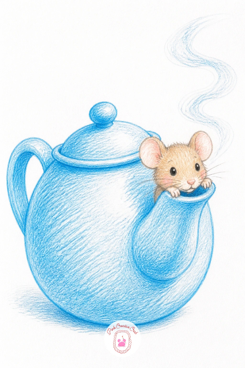 Mouse Peeking From a Teapot Spout — Try a mouse peeking out of a teapot spout next, a fun one for practicing how a round object interrupts a smaller round