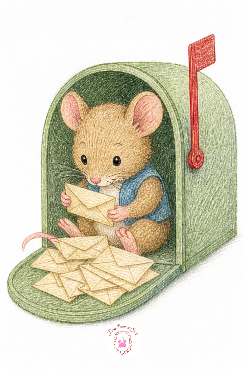 Mouse Sorting Mailbox Letters — Add a little story with a mouse sorting letters inside a mailbox, viewed as if the front panel of the mailbox has been lifted