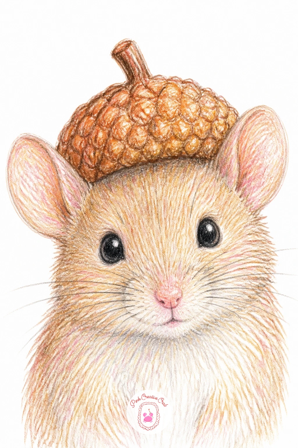 Mouse in an Acorn Cap — Take a breather with a mouse wearing an acorn cap, essentially a portrait that lets you focus entirely on the face. Mouse drawing