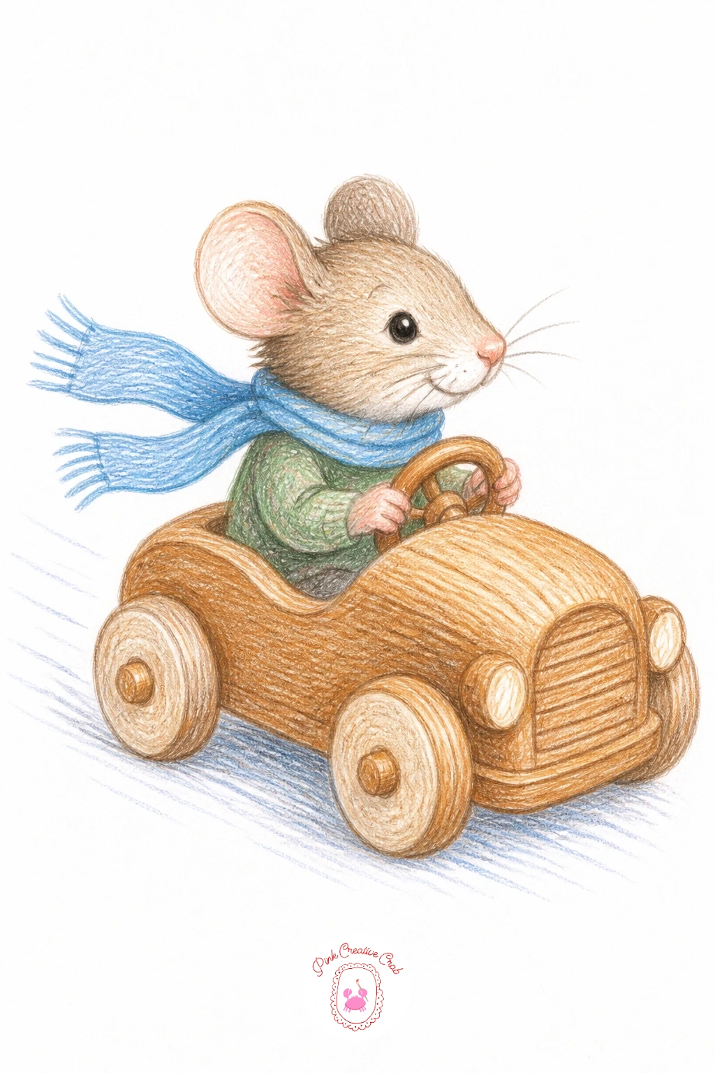 Mouse Driving a Toy Wooden Car — Pick up the pace with a mouse driving a toy wooden car, a fun one for practicing a simple mechanical object next to a soft