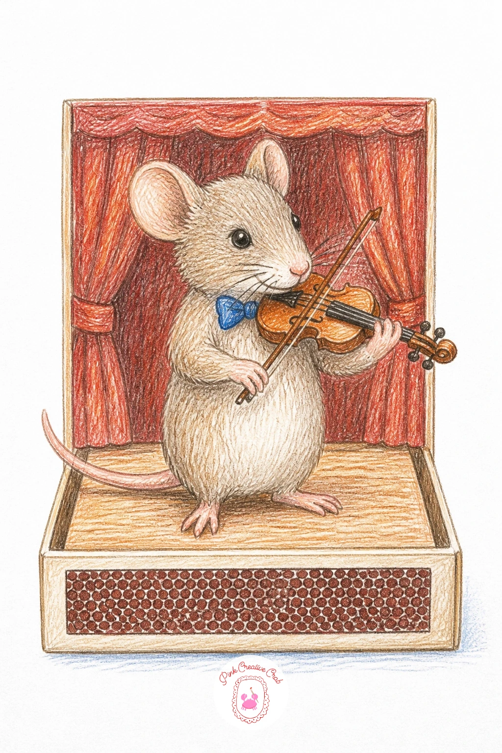 Mouse Violinist on a Matchbox Stage — Give the mouse a performance with a mouse playing a violin on a matchbox stage, a fun pose for practicing an angled arm