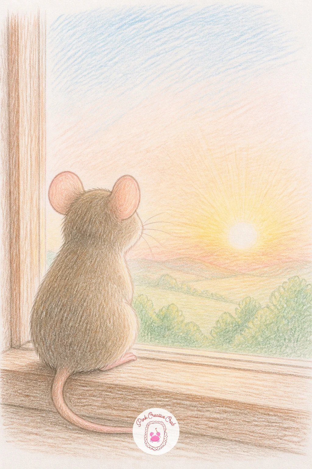 Mouse Watching the Sunrise — Slow the pace with a mouse watching the sunrise from a windowsill, a quiet scene that leans on color gradients more than detail.