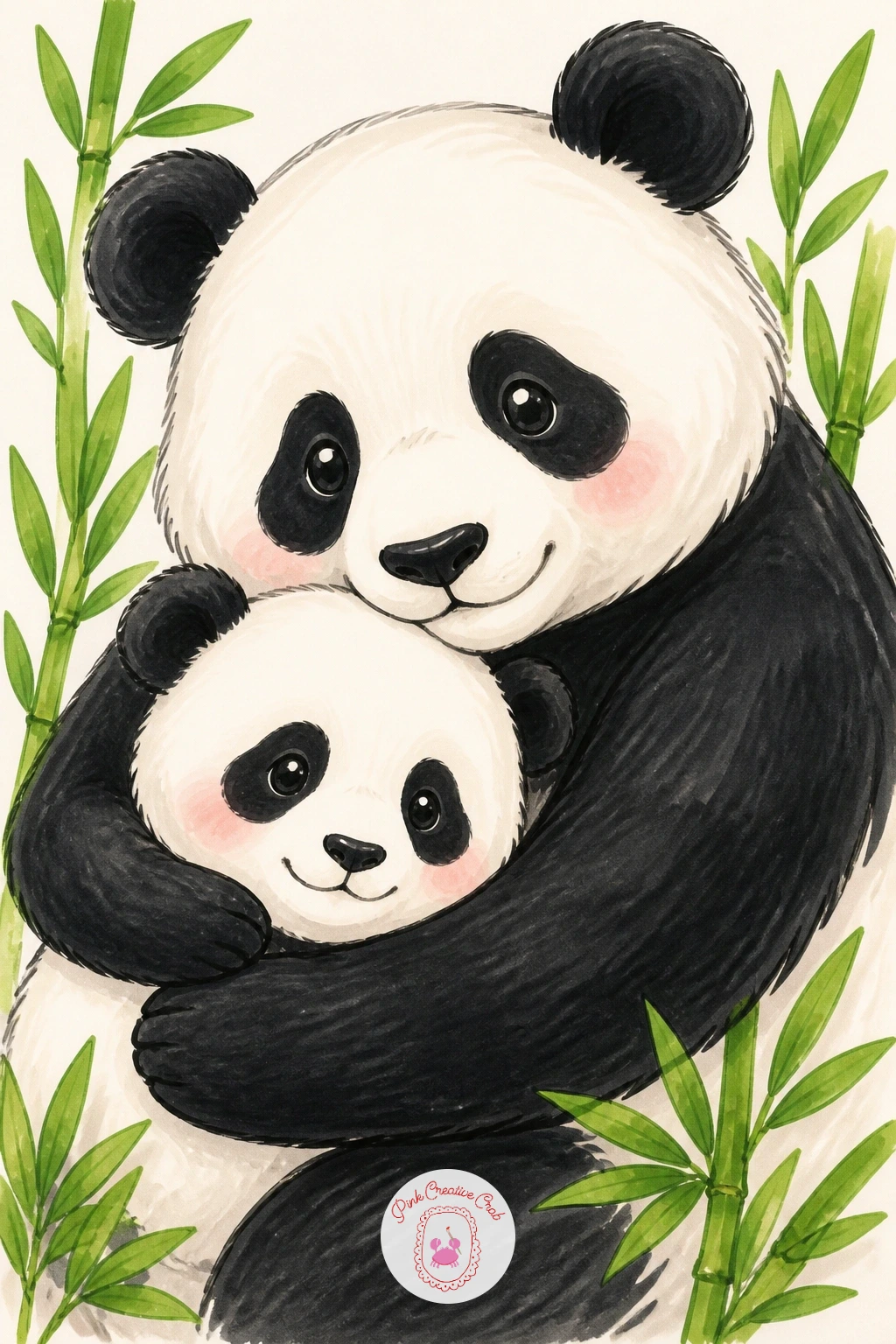 Panda Cub Hugging Its Mother — This is a good one to slow down on, since two panda bodies touching need to feel like they belong to each other rather than two