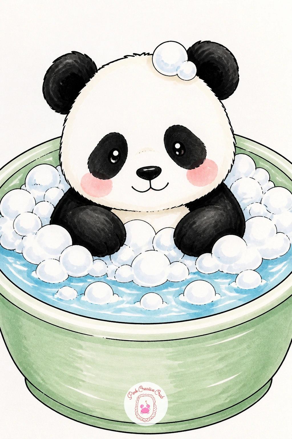 Panda in a Bubble Bath — Move from land to water with a panda sitting in a round tub, suds piled up around its shoulders like a fluffy collar. Cute panda