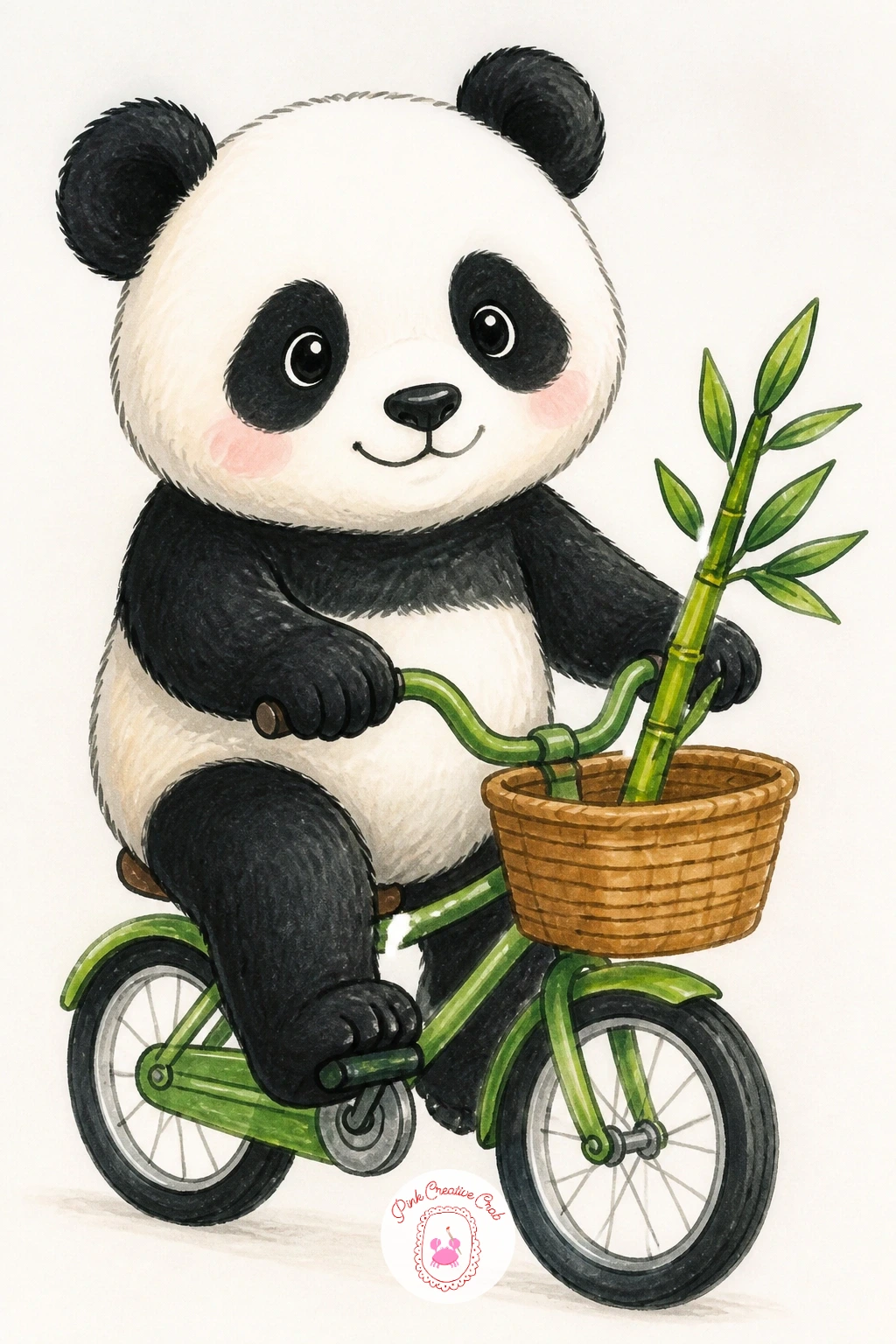 Panda Riding a Bicycle — Take on a proportion challenge with a panda pedaling a small bicycle, paws gripping the handlebars and legs mid-pedal. Cute panda