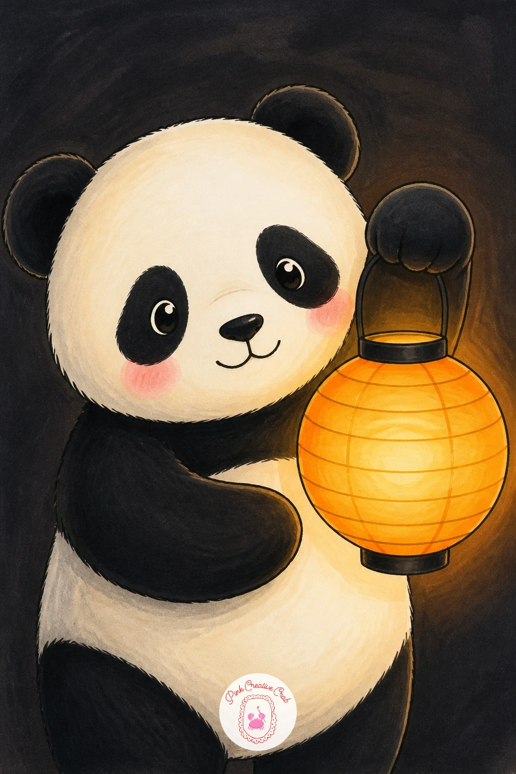 Panda Holding a Paper Lantern — Light up the page a little with a panda holding a round paper lantern up by its handle, warm glow suggested rather than