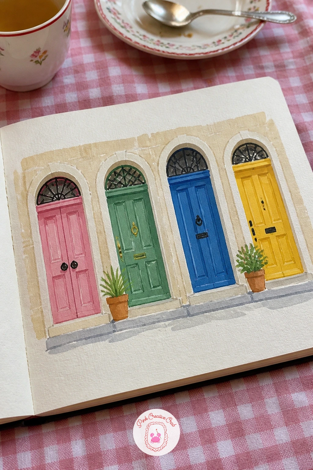 Colorful Doors From A Trip — Let the last few pages' street corner lead into a page of colorful doors from a trip, four or five doorways lined up like