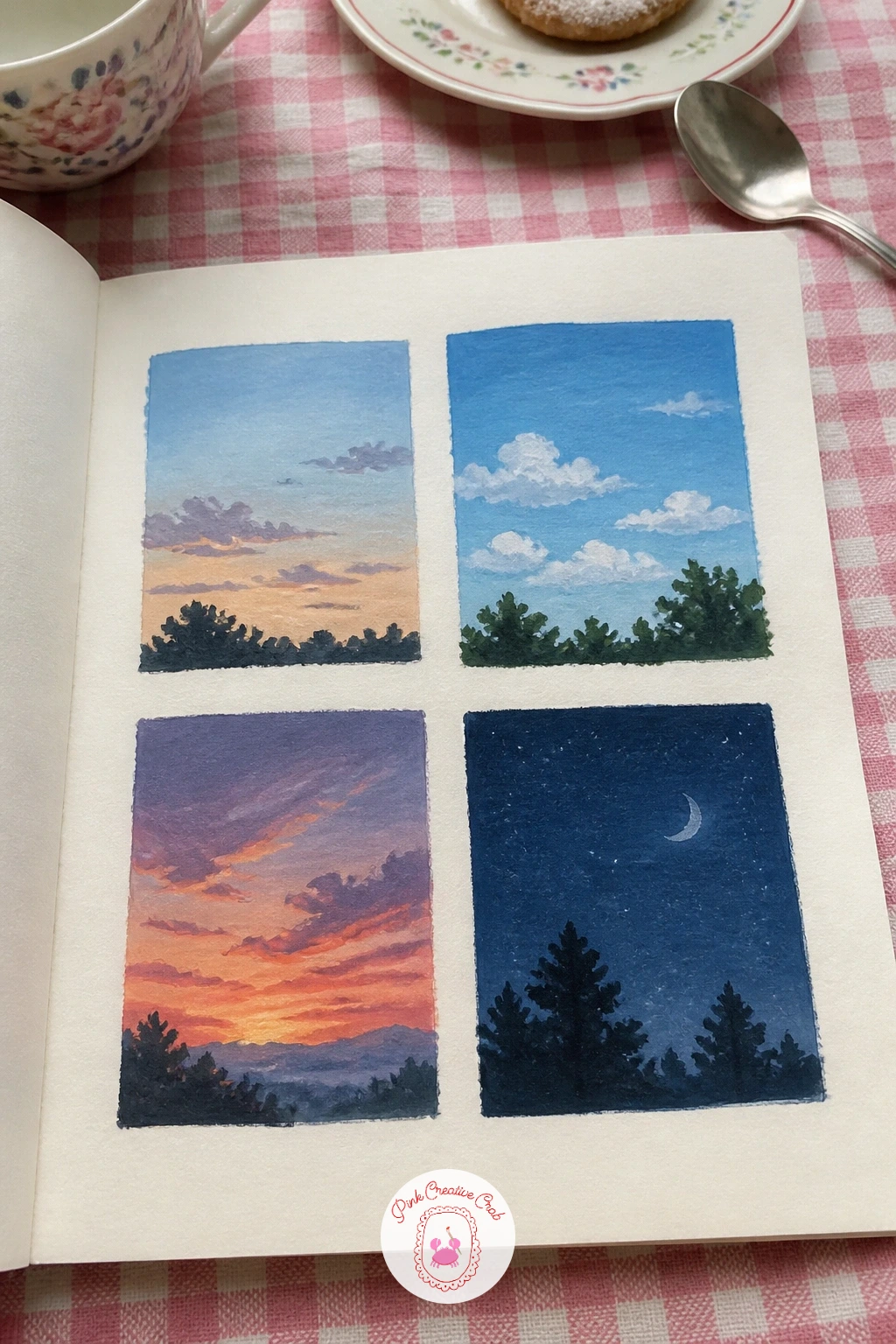 Small Skies At Different Times Of Day — Return to the sky for a more ambitious version of the cloud page: a page of small skies at different times of day