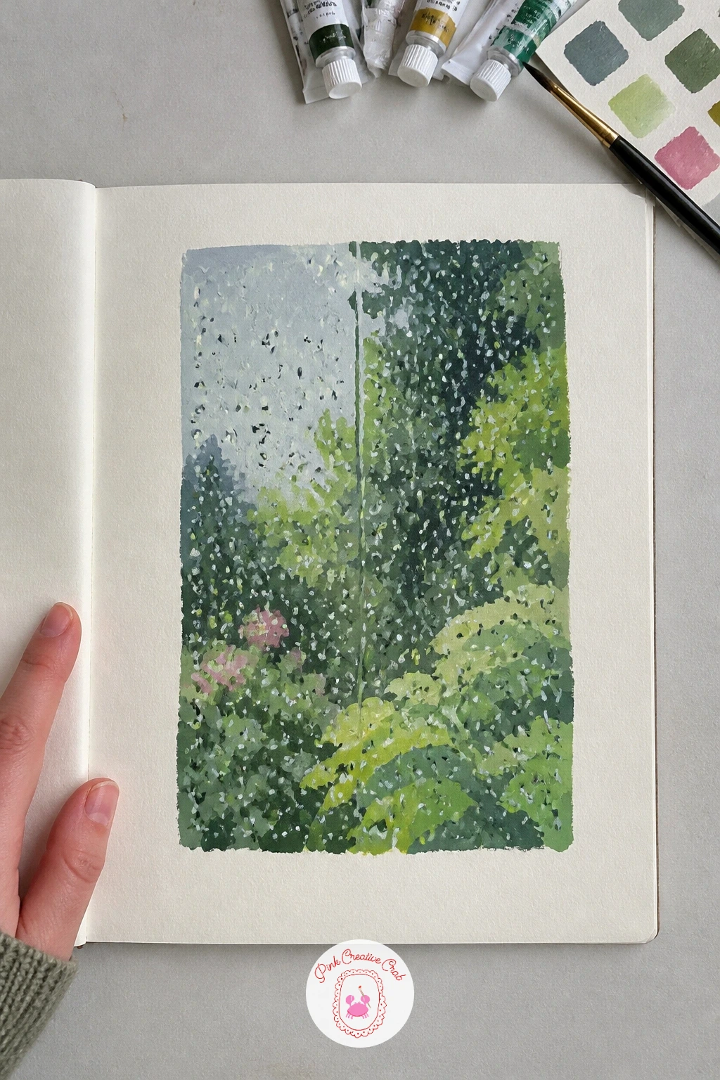 Raindrops On A Window — Try something more atmospheric with raindrops on a window, a blurred garden or street seen through glass. Gouache sketchbook