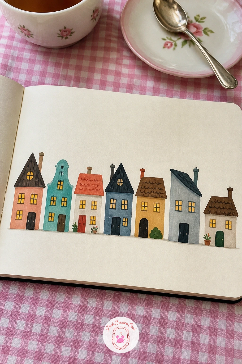 A Page Of Tiny Houses In A Row — Bring the page back to something steady and repeatable: a page of tiny houses in a row, each one a different color and