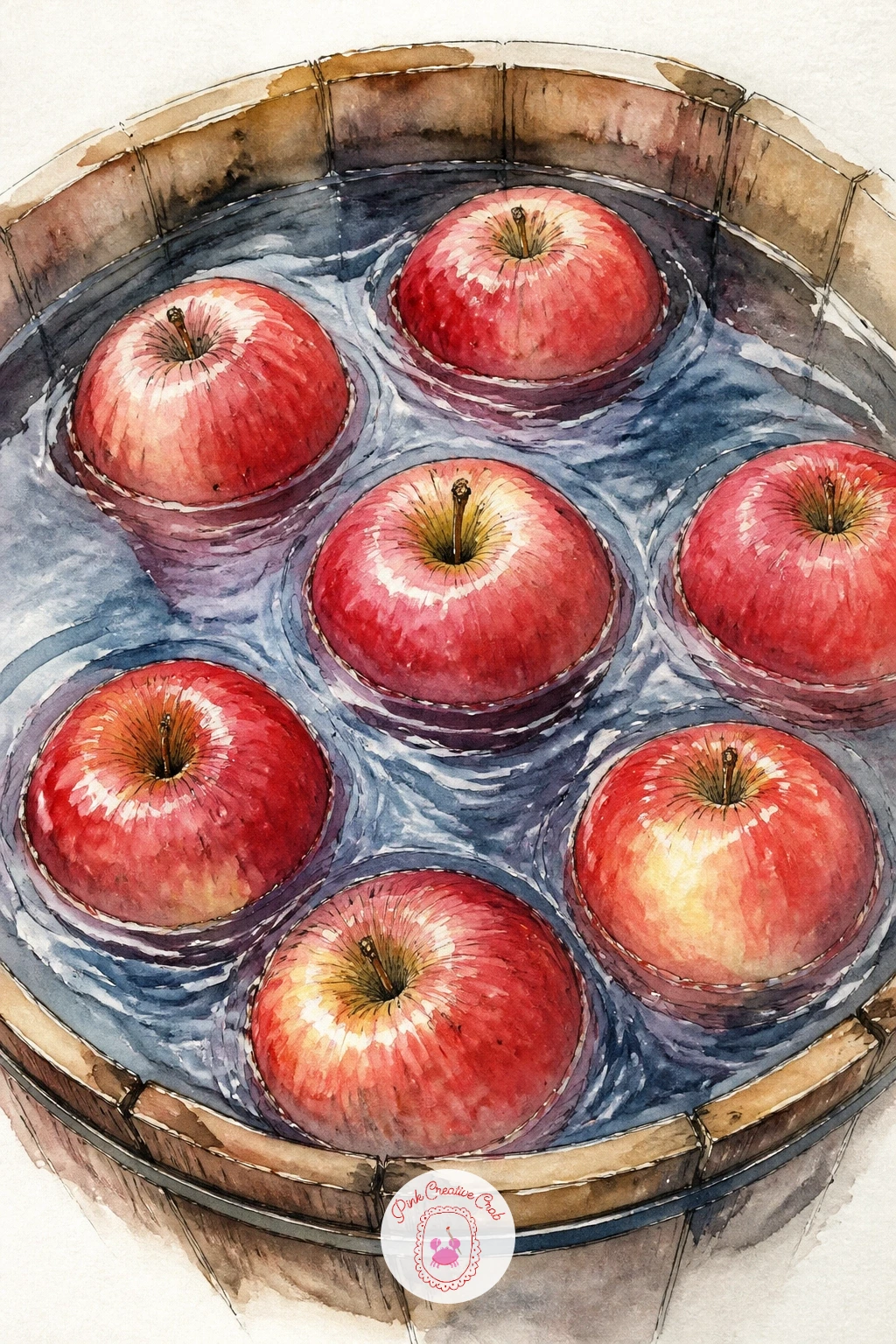 Apples Bobbing in a Tub of Water — Apples bobbing in a tub brings in reflections and ripples, a fun texture challenge after the quieter still lifes. Apple