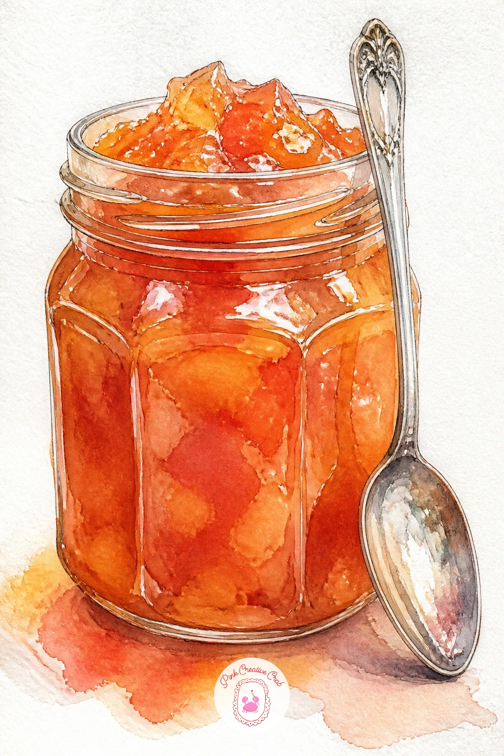 Jar of Quince Jam With a Spoon — A jar of deep amber quince jam with a spoon resting against it pairs nicely with the earlier quince idea if you want to paint