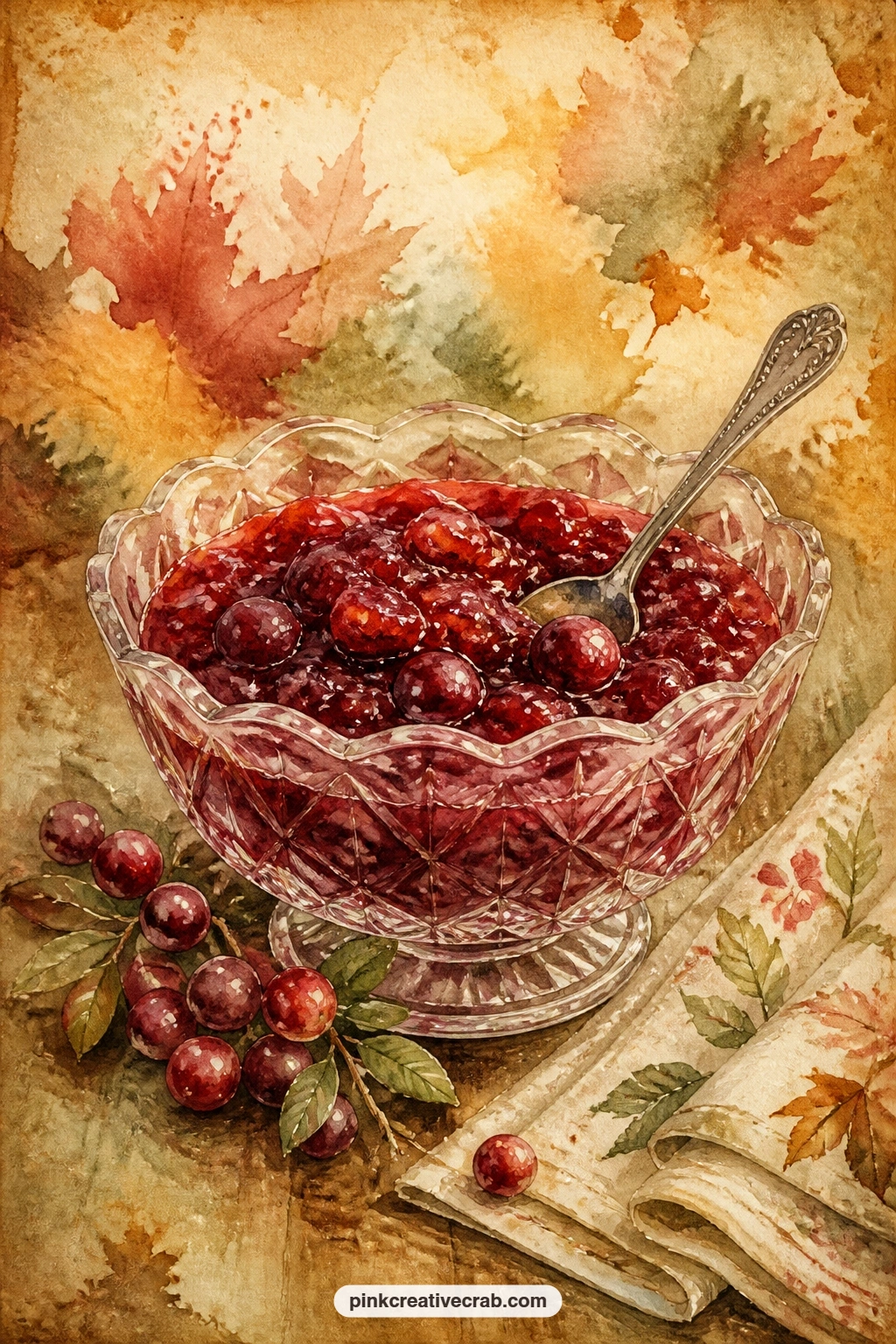 Cranberry Sauce In Crystal Dish printable page — Glue a small torn recipe card for cranberry sauce right beside the dish, or write your own grandmother's