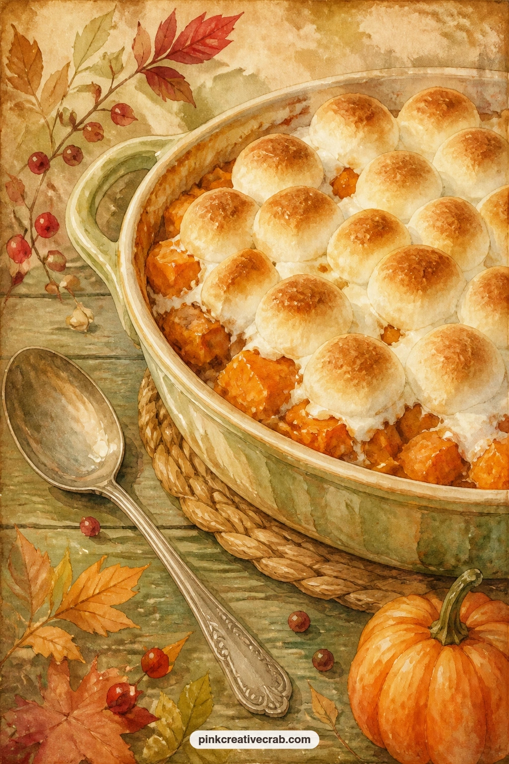 Casserole Of Sweet Potatoes printable page — Give this page five minutes: a quick wash for the casserole dish, a scatter of marshmallow dabs on top, and a