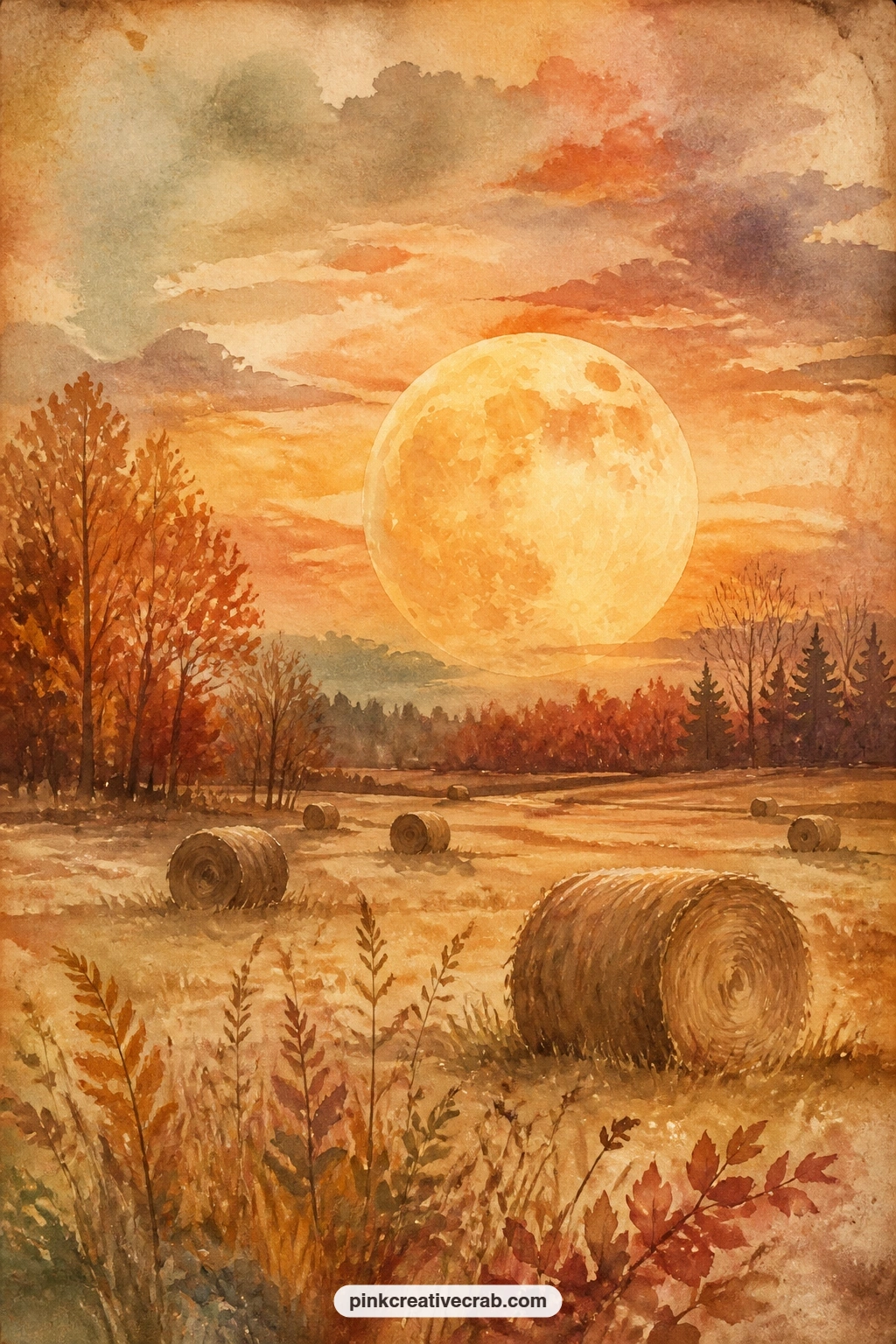 Harvest Moon Over The Fields printable page — What would you write here: one line about the thing you are most grateful for this year, dated simply, with the