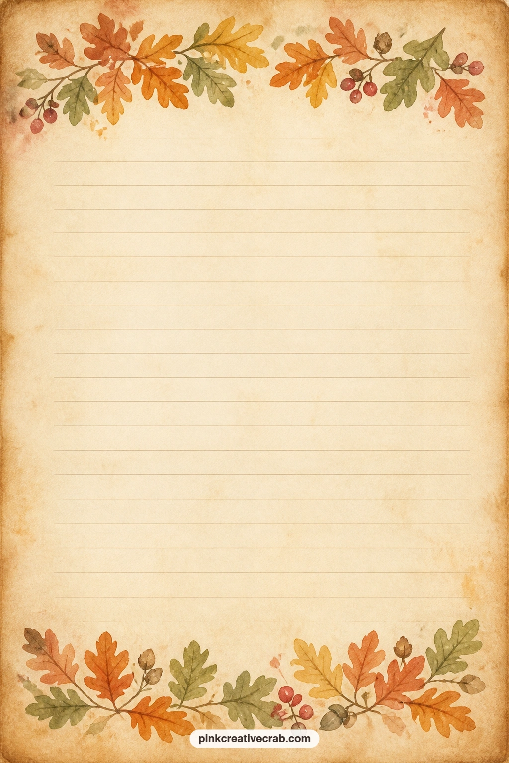 Oak Leaf Border Page printable page — Use the ruled lines for a gift list, a simple seating plan for dinner, or a short letter to next year's self about this