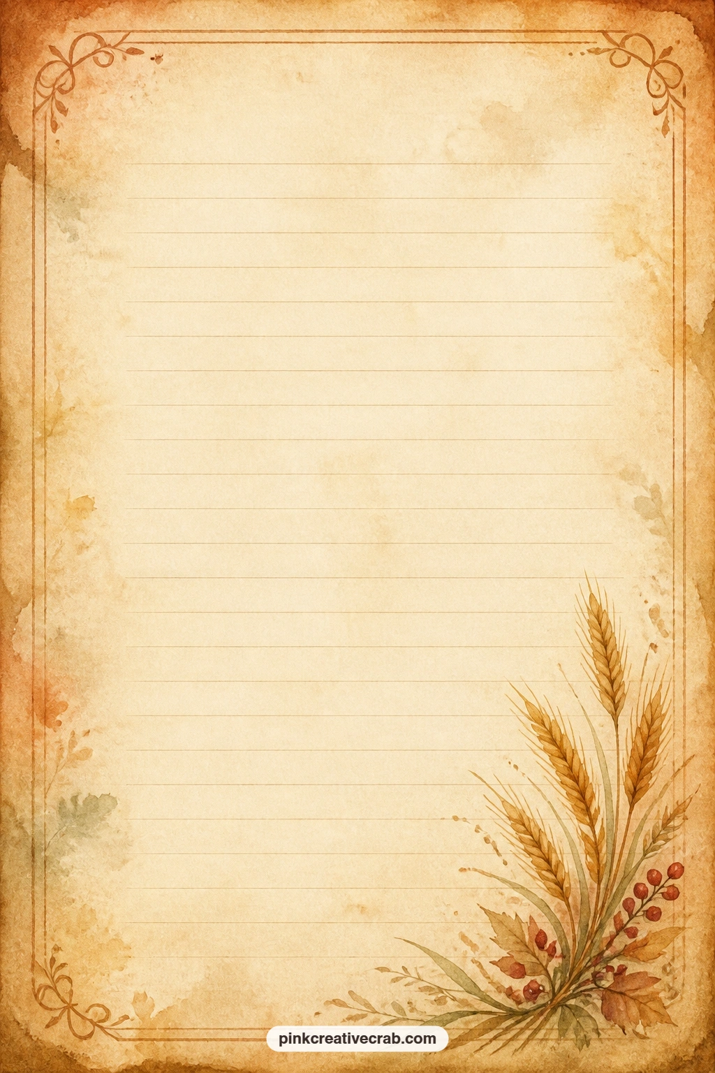 Wheat Corner Page printable page — Write a family recipe handed down each year, a short grace to read before the meal, or a note about who sat where, with